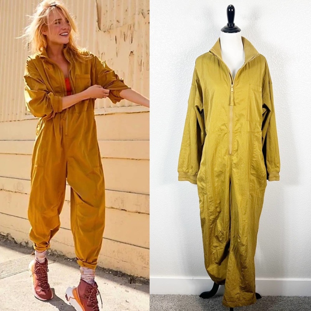 Free People Movement Womens Ashani Jumpsuit in Golden Olive Size X-Small